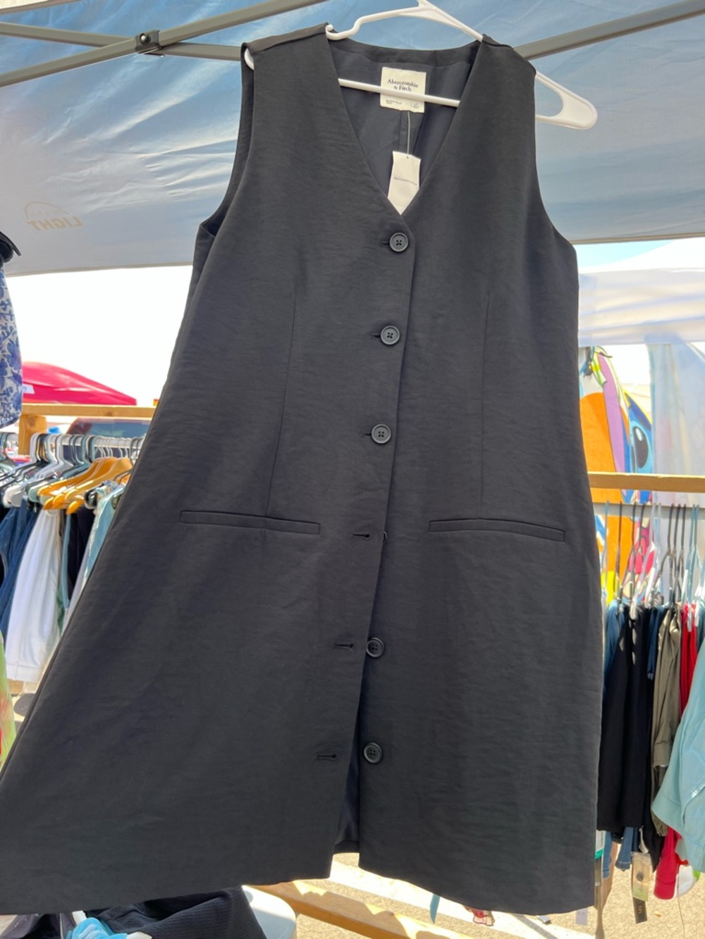 Abercrombie & Fitch Black Sleeveless Button-Front Midi Dress